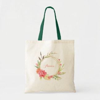 Bolsa Tote Rosa e Peony Flower Wreath