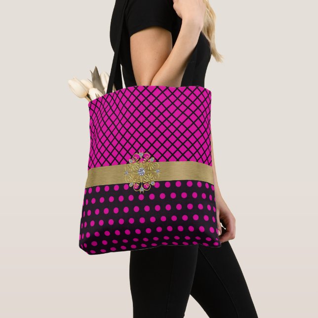 Bolsa Tote Rosa e Preto (Close Up)