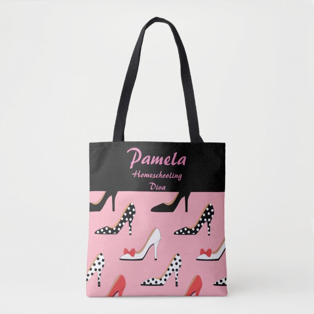 Bolsa Tote Rosa e preto da diva de Homeschooling (Frente)