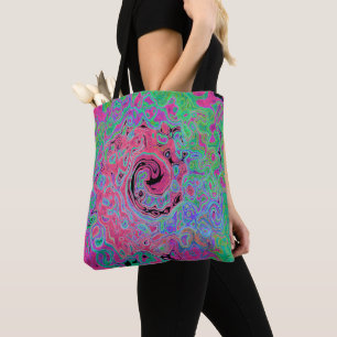 Bolsa Tote Rosa e Verde Lima Groovy Abstrato Retro Espiral