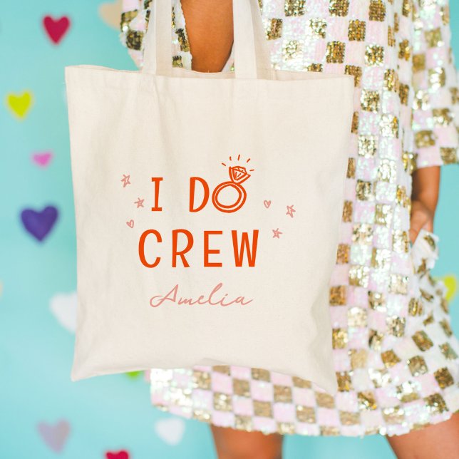 Bolsa Tote Rosa e Vermelho Eu faço Festa de solteira de esboç (I Do Crew pink and red bachelorette party icons custom name market tote bag.)