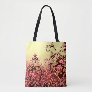 Bolsa Tote Rosa elegante floral vintage de ouro vermelho vito