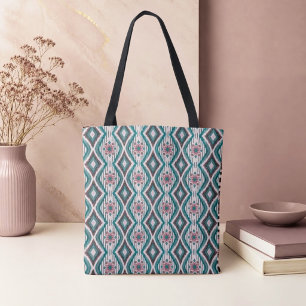 Bolsa Tote Rosa Empoeirada e Diamantes & Flores em Azul Turqu