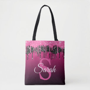 Bolsa Tote Rosa Escuro Preto Brilho Monograma Luxo Moderno
