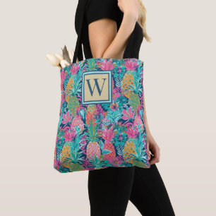 Bolsa Tote Rosa Esmeralda Azul Naval Abacaxi Monograma Préppy