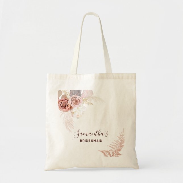 Bolsa Tote Rosa Flor Script Terracota Dama de Honra (Frente)