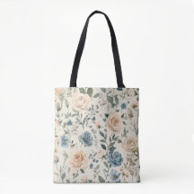 Rosa Floral Azul Vintage e Bege