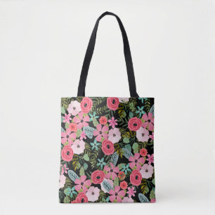 Bolsa Tote Rosa floral chique do preto da sacola de Boho