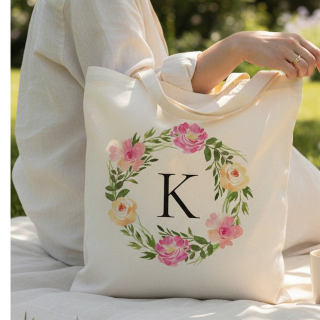 Bolsa Tote Rosa Floral com Monograma  (Criador carregado)