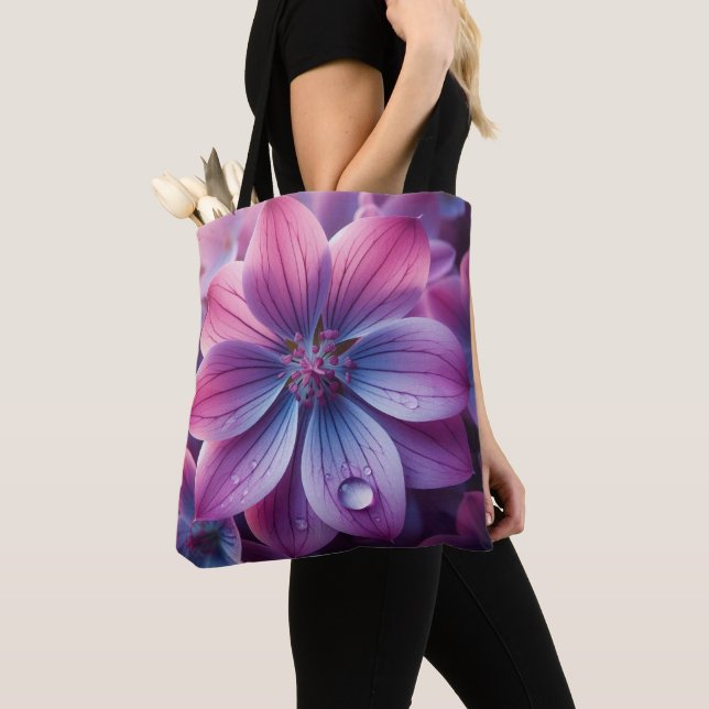 Bolsa Tote Rosa Floral e Lilás Roxo (Close Up)