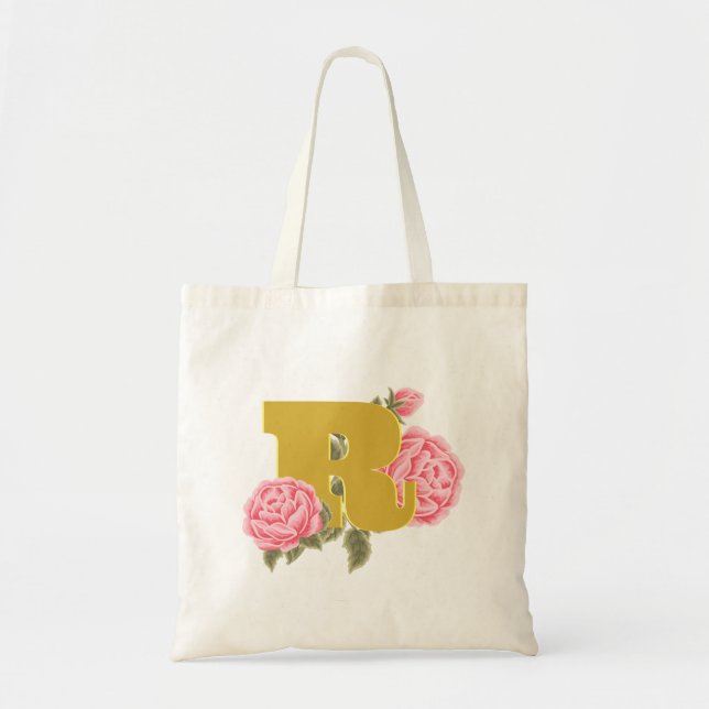 Bolsa Tote Rosa Floral inicial - Letra monograma - Casal de n (Frente)