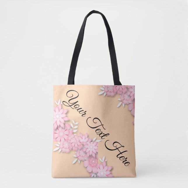 Bolsa Tote Rosa Floral Personalizada – Texto Perso (Frente)
