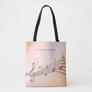 Bolsa Tote Rosa gold music notes nome do músico