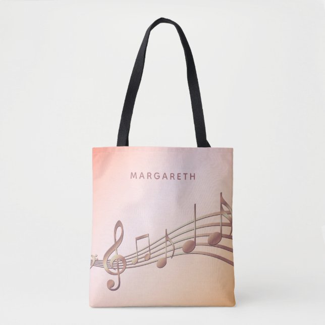Bolsa Tote Rosa gold music notes nome do músico (Frente)
