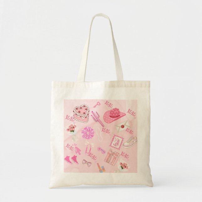 Bolsa Tote Rosa Kawaii feminina. (Frente)