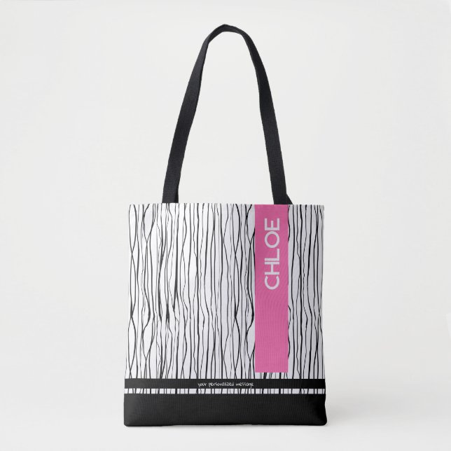Bolsa Tote Rosa Moderno e Preto Personalizado (Frente)