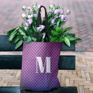 Bolsa Tote Rosa Moderno Ombre Sereia Oceano Monograma