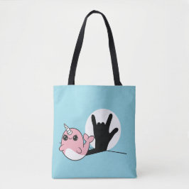Bolsa Tote Rosa Narwhal ASL I Love You - Deaf Culture Design