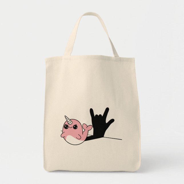 Bolsa Tote Rosa Narwhal ASL I Love You - Deaf Culture Design (Frente)