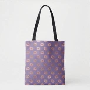 Bolsa Tote Rosa Ouro Glamouroso com Brilho e Lábios Lavanda
