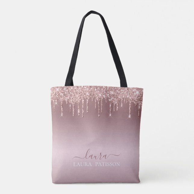 Bolsa Tote Rosa ouro goteja com logotipo (Verso)