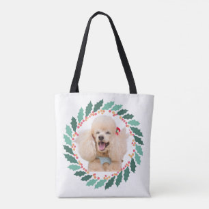 Bolsa tote rosa pastel de Natal com poodle e foto