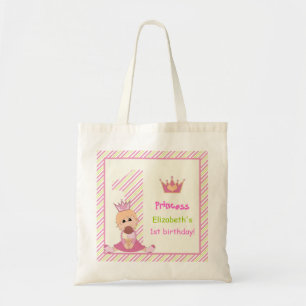 Bolsa Tote Rosa pequeno do primeiro aniversario das meninas