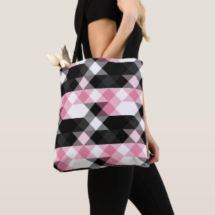 Bolsa Tote rosa preto cinza branco geométrico