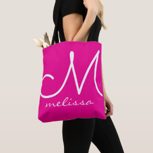 Bolsa Tote Rosa Quente com o Nome Dela