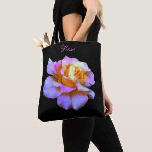 Bolsa Tote Rosa Rosa Amarela em Preto *Personalizar*