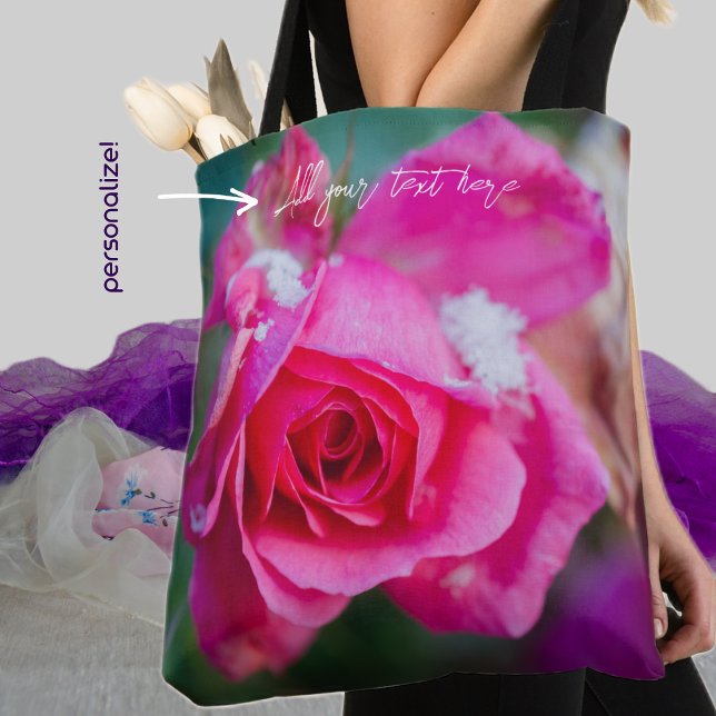 Bolsa Tote Rosa rosa com flocos de neve (Criador carregado)