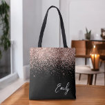 Bolsa Tote Rosa Rosa Rosa Dourada, Rosa Negra Negra, Monogram<br><div class="desc">Rosa Negra e Rosa Rosa Rosa Dourada e Rosa Negra,  Faux Sparkle e Glitter Elegante Monograma Bag. Este Livro Bag pode ser personalizado para incluir seu nome inicial e próprio e ser dado como presente para o Natal,  Doce 16 Aniversário,  Chá de panela ou Casamento.</div>