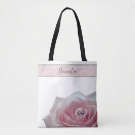 Bolsa Tote Rosa Rosa Rosa Grande com Diamante Personalizada