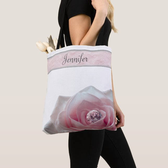 Bolsa Tote Rosa Rosa Rosa Grande com Diamante Personalizada (Close Up)