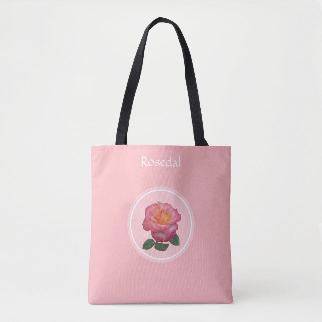 Bolsa Tote Rosa Rosa Rosa Rosa Bonita com Rosa claro (Frente)