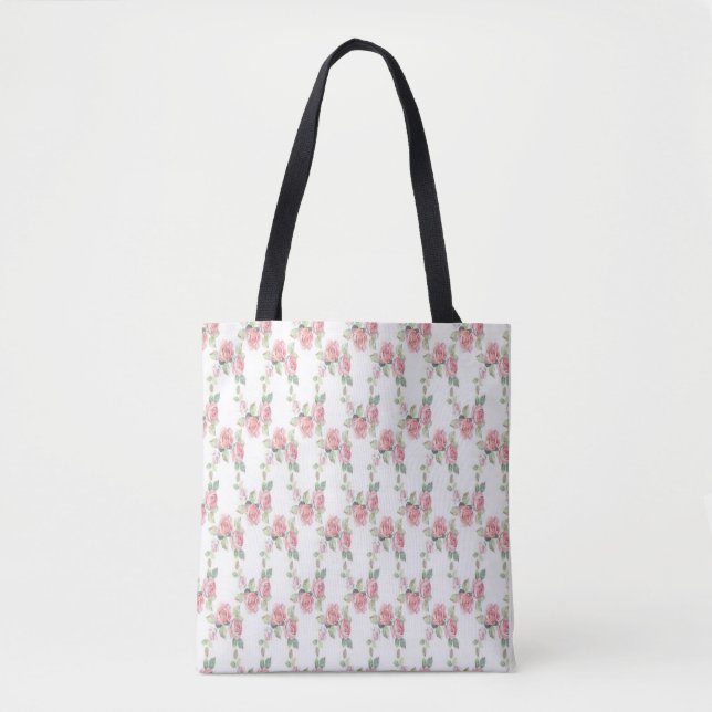 Bolsa Tote Rosa Rosa Rosa Rosa chique Floral (Frente)