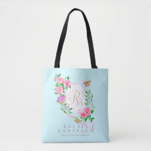 Bolsa Tote Rosa Rosa Rosa Rosa, Fita Chic Monograma Azul