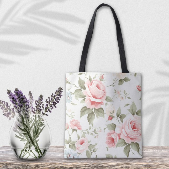 Bolsa Tote Rosa Rosa Rosa Rosa Rosa Esbranquiçada Delicada -  (Beautiful blush pink rose all over print Tote Bag for Woman, Bridesmaids, Flower girls and more...)