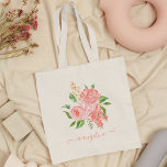 Bolsa Tote Rosa Rosa Rosa Rosa Rosa Pêssego Personalizada, Bo<br><div class="desc">Linda bolsa de tote de cor-de-água,  rosa e rosa de pêssego,  feita à mão,  com seu nome de caligrafia personalizado.</div>