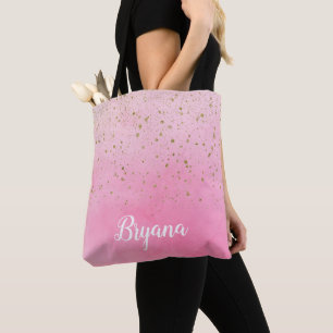 Bolsa Tote Rosa Rosado e Dourado Brilho Glam Espelhado Chic