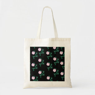 Bolsa Tote Rosa Selvagem - Padrão Floral no Fundo Negro