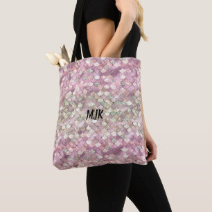 Bolsa Tote Rosa - Sereia de Brilho Rosa Dourada Personalizada