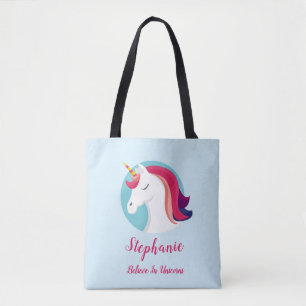 Bolsa Tote Rosa & unicórnio mágico azul - personalizados
