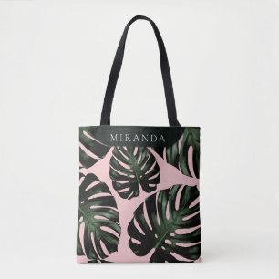 Bolsa Tote Rosa Verde Tropical Nome da Bridesmaid Verde