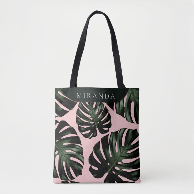 Bolsa Tote Rosa Verde Tropical Nome da Bridesmaid Verde (Frente)