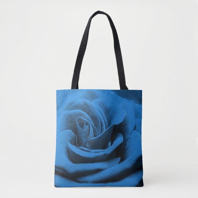 Bolsa Tote Rosa vermelha azul próxima, macrobeleza. (Frente)