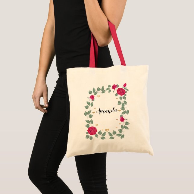 Bolsa Tote Rosa vermelha bridesmaid personalizado (Frente (produto))