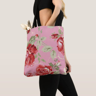 Bolsa Tote Rosa vermelha de impressão clássico de de, obrigad