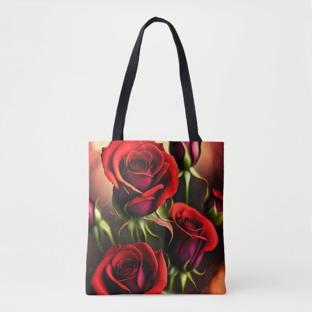 Bolsa Tote Rosa vermelha digital das flores da Trabalho de ar (Frente)
