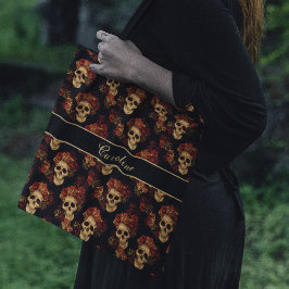 Bolsa Tote Rosa vermelha do crânio Gótico, Dia das Bruxas do